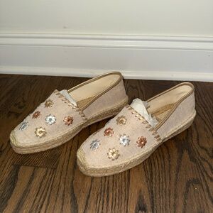 Jack Rogers Floral Espadrilles - Cream and Gold